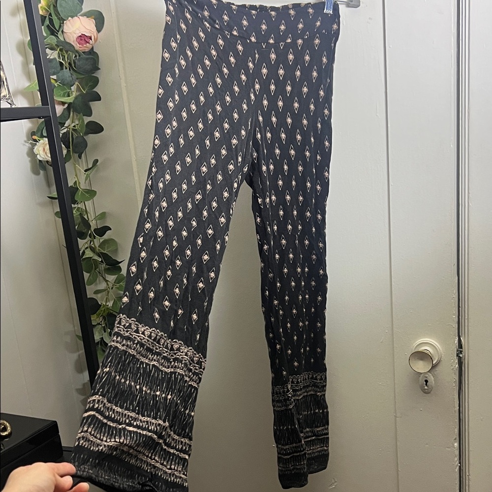 Black Patterned Wide Leg Pants